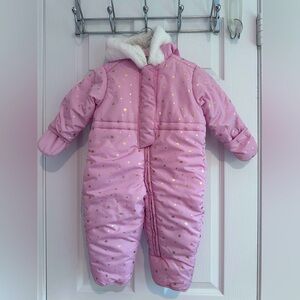 The Children's Place Pink Puffer Snowsuit with Gold Stars